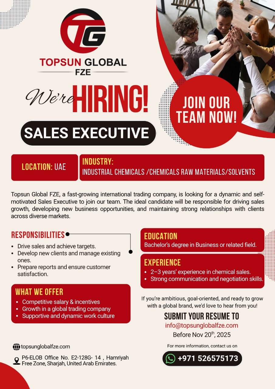 Sales Executive Role at Topsun Global FZE